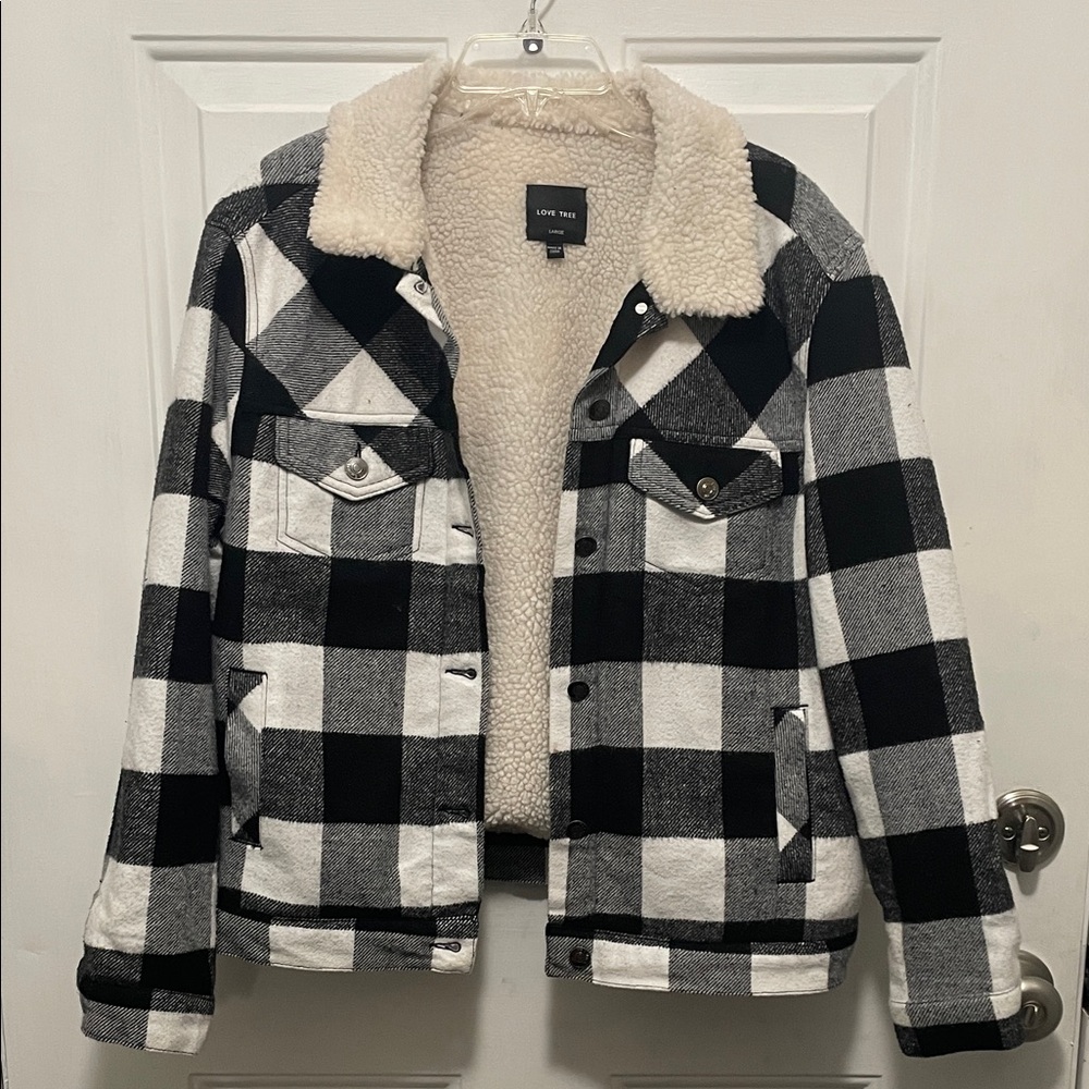 Love Tree Cream Flannel and Sherpa Jacket